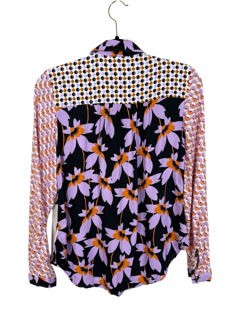Anthropologie Maeve Paz Mixed Print Button Down Shirt Birds Floral Geometric XS